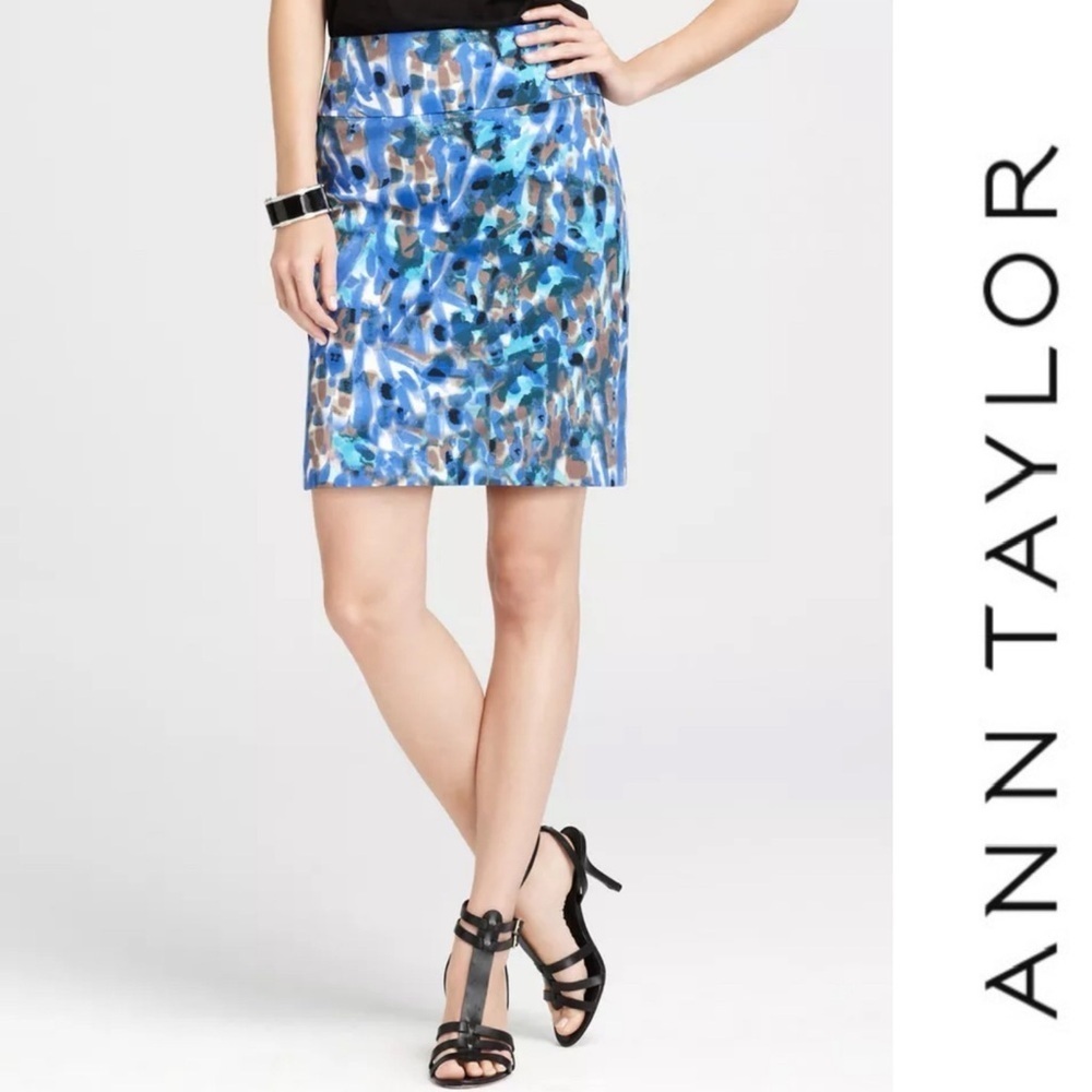 Ann‎ Taylor Aqua Glaze Cotton Stretch Skirt, Size 2, MSRP $98